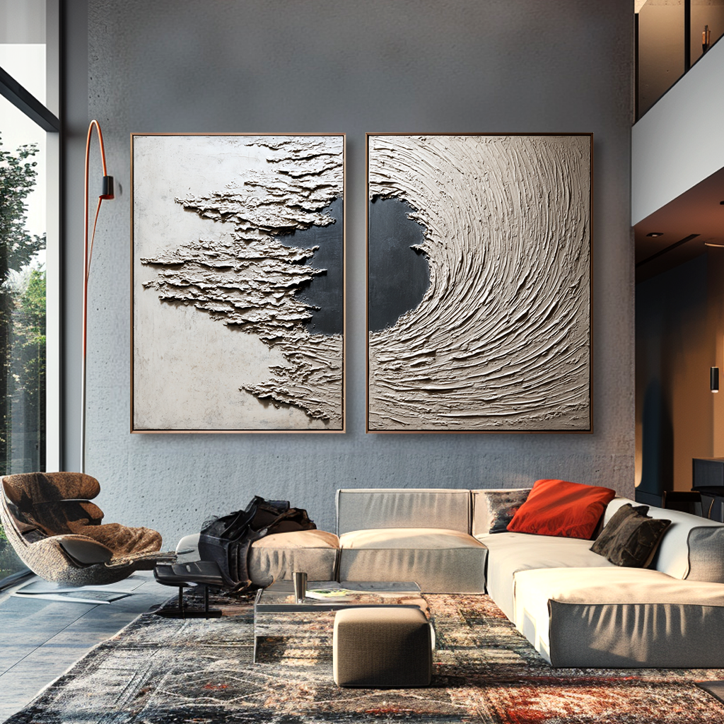 Shaped by Stillness – Textured Abstract Diptych Wall Art