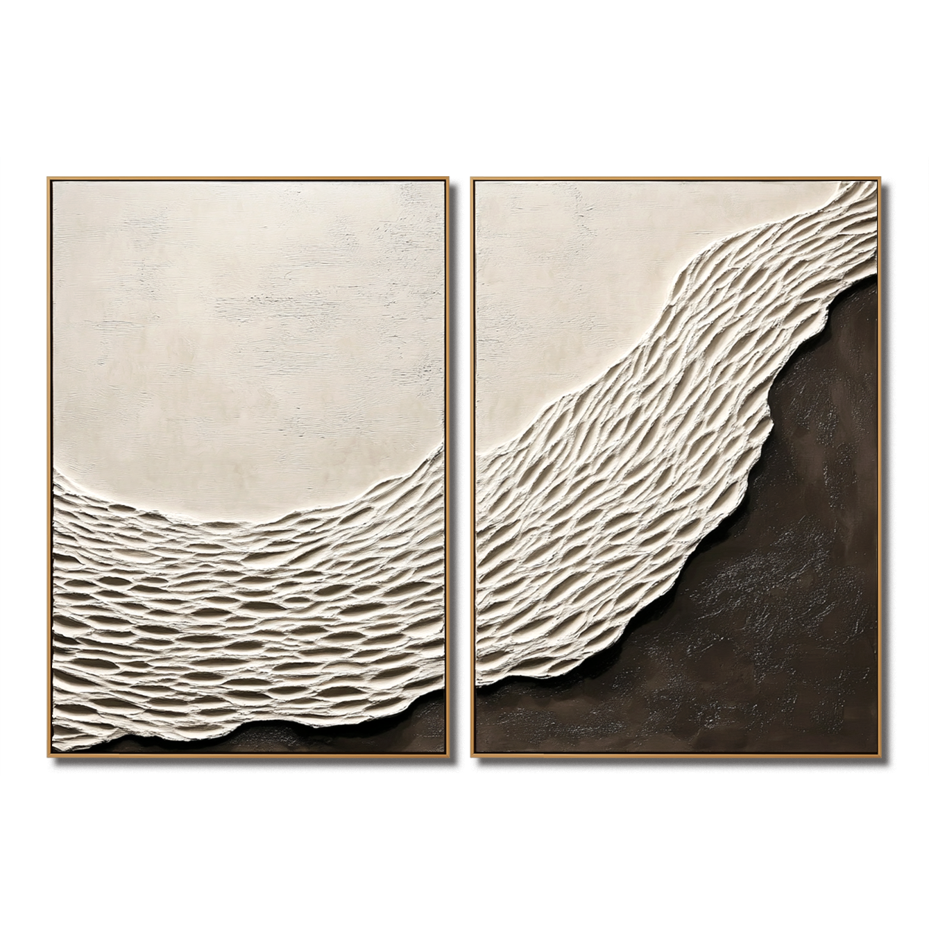Shoreline Divide – Textured Abstract Diptych Wall Art