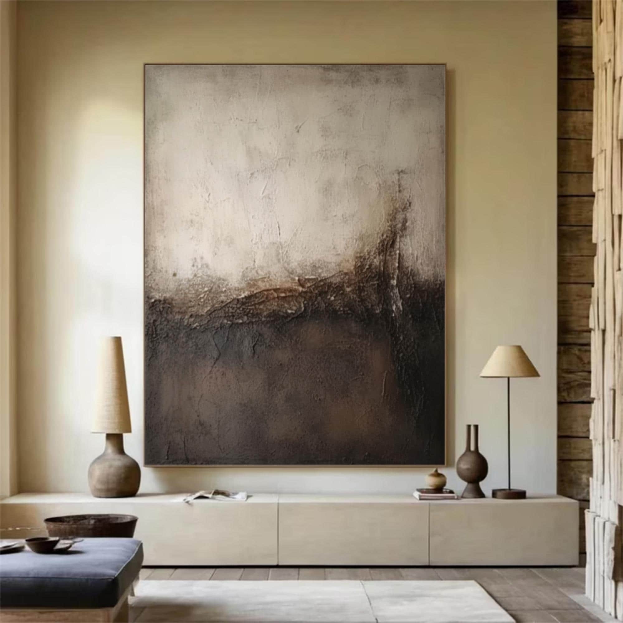 Soft Divide – Wabi-Sabi Textured Abstract Wall Art with Gentle Horizon