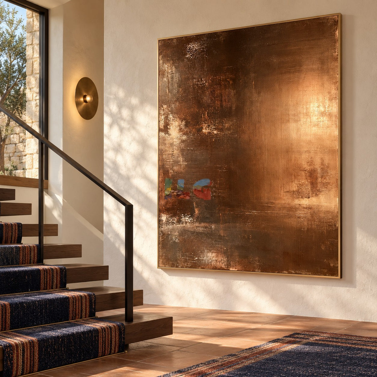 Burnished Ember – Metallic Copper Abstract Textured Wall Art
