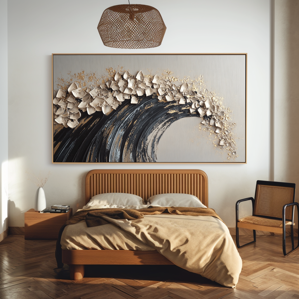 Gilded Break – Textured Abstract Wave Wall Art