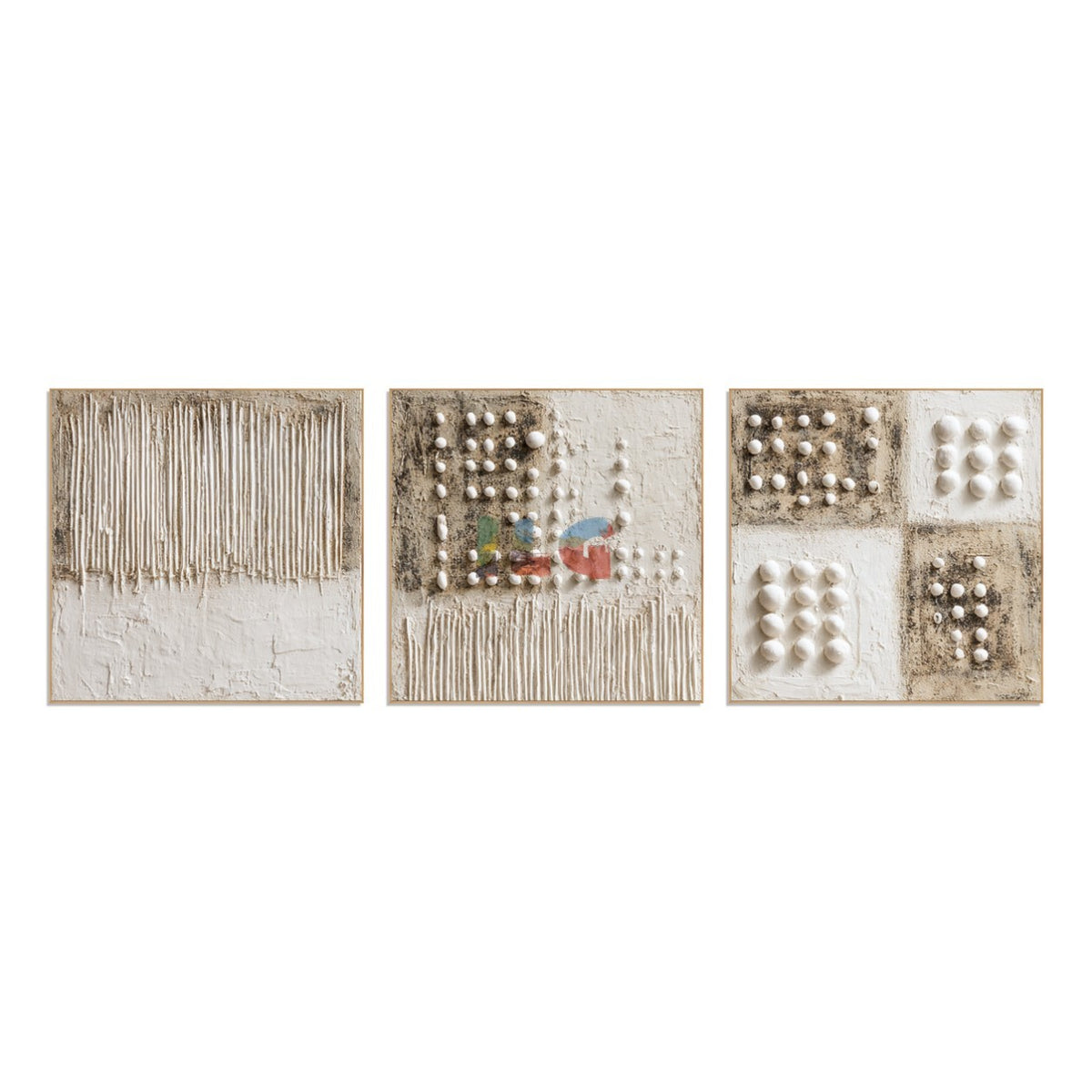 Ivory Relief Trio – Textured Geometric Wall Art