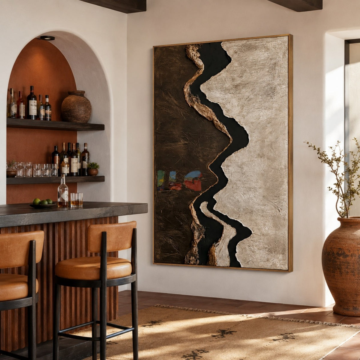 Midnight Ravine Trace – Abstract Organic Textured Wall Art