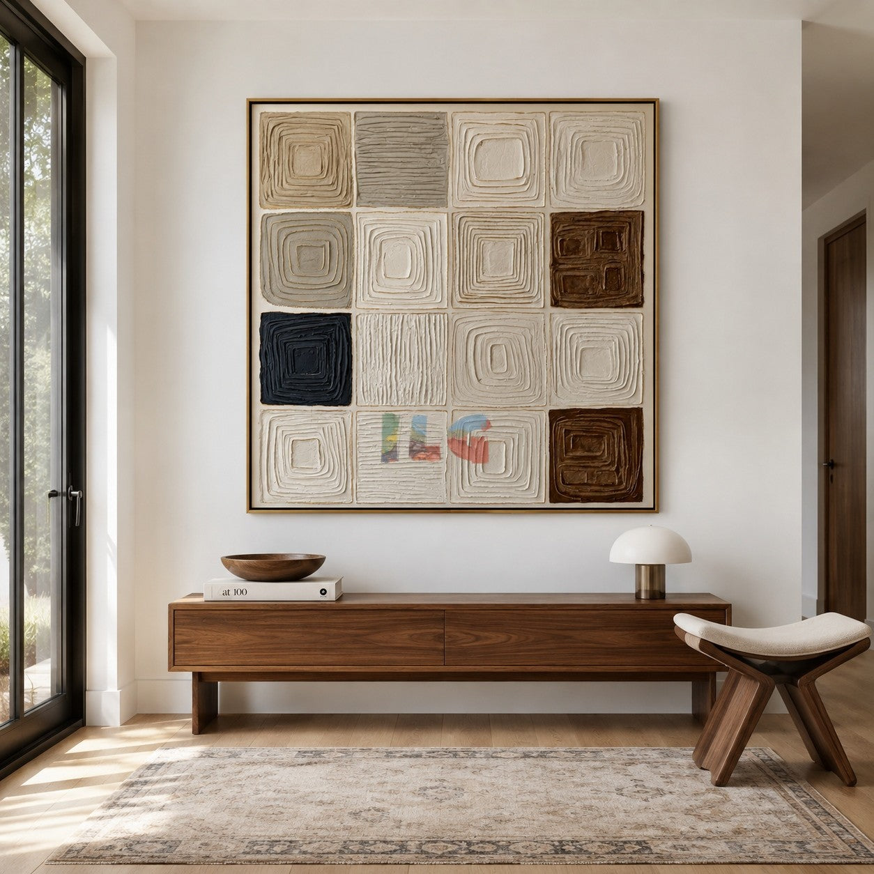 Neutral Square Rhythm – Abstract Geometric Textured Wall Art