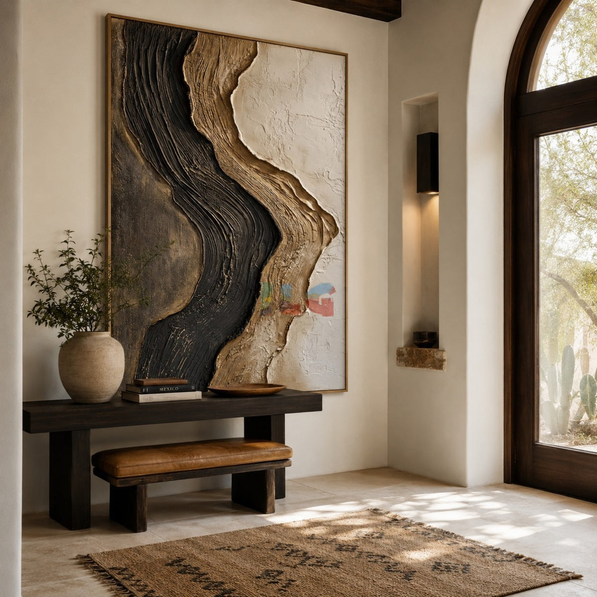 Noir Gilded Drift – Abstract Organic Textured Wall Art