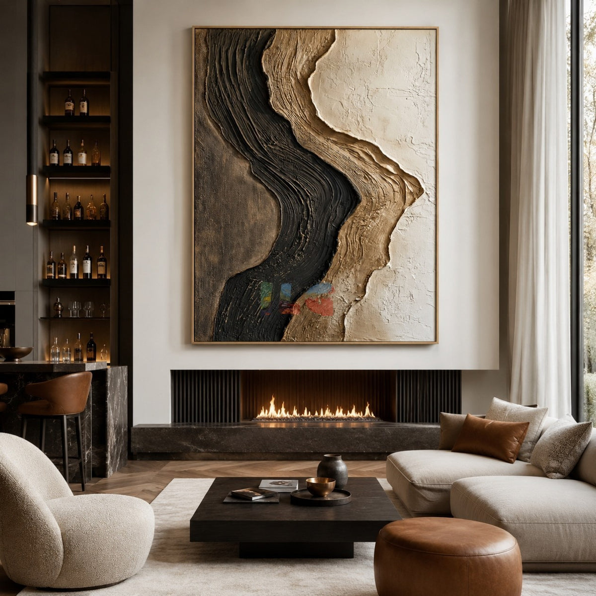 Noir Gilded Drift – Abstract Organic Textured Wall Art