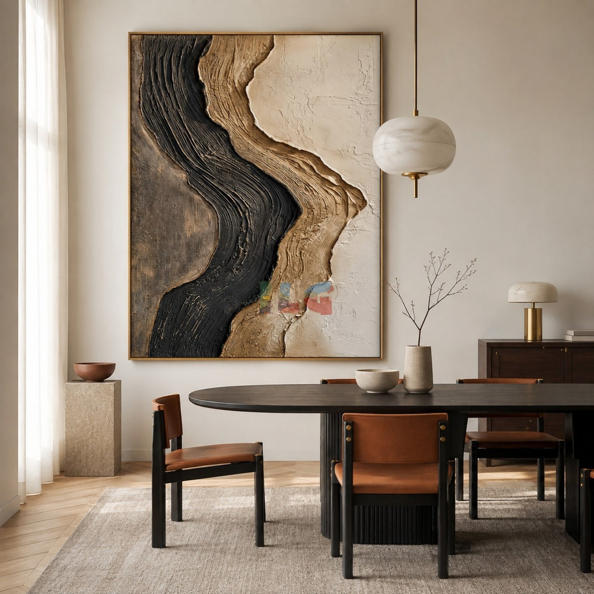 Noir Gilded Drift – Abstract Organic Textured Wall Art
