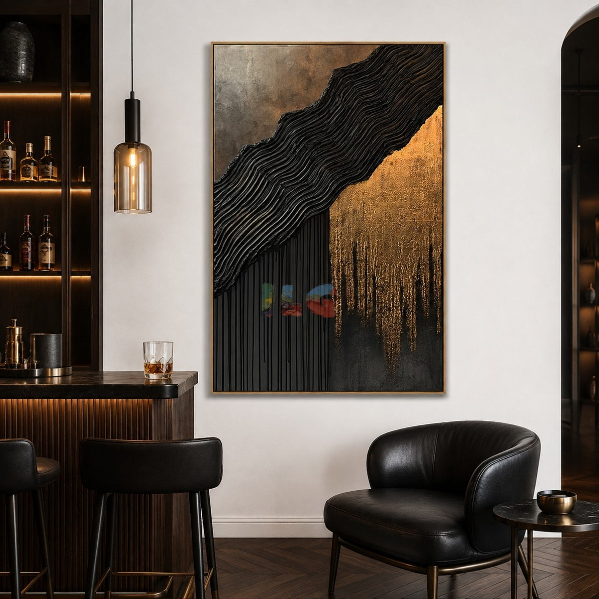 Onyx Cascade Divide – Abstract Wabi-Sabi Textured Wall Art