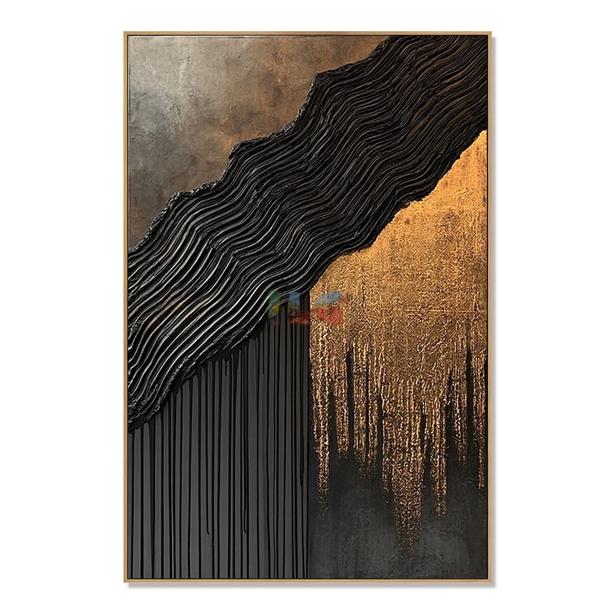 Onyx Cascade Divide – Abstract Wabi-Sabi Textured Wall Art