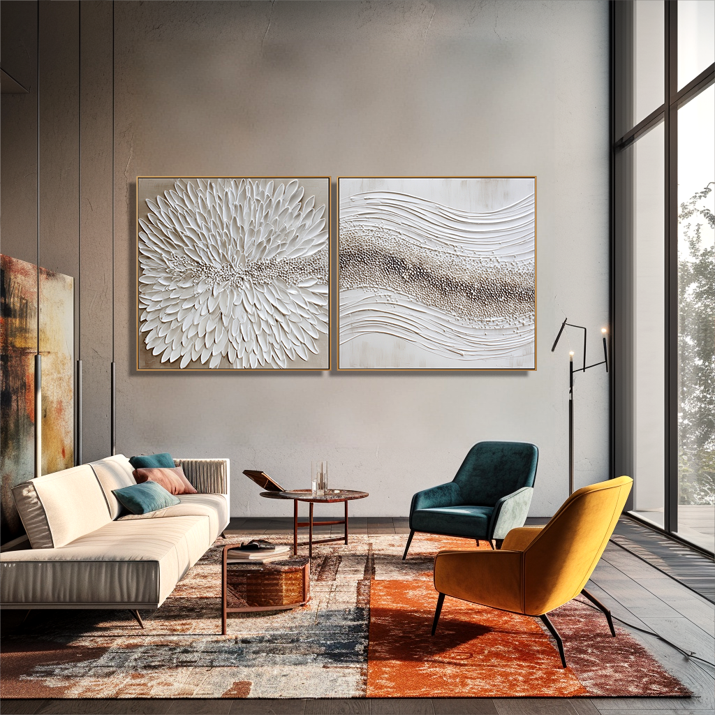 Quiet Bloom Rhythm – Textured Abstract Diptych Wall Art