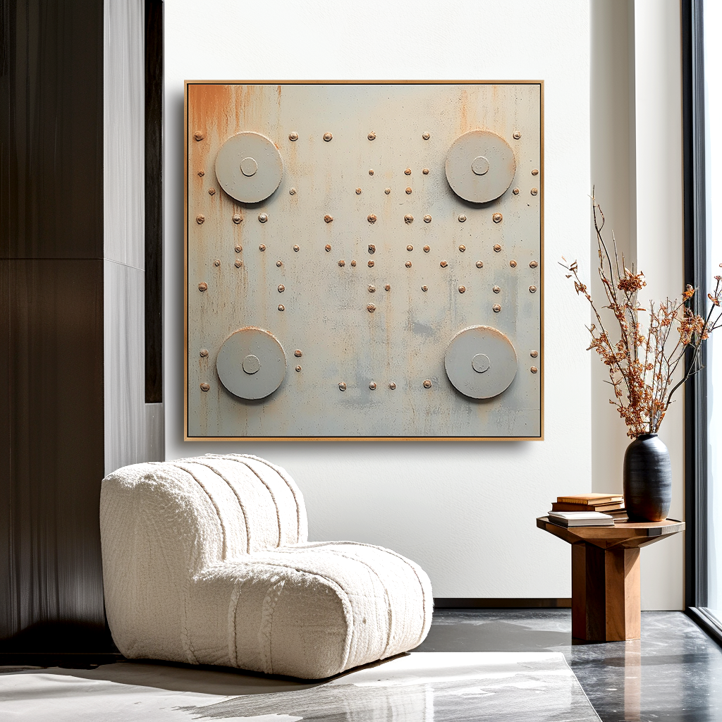 Quiet Structure - Minimalist Industrial Abstract Oil Painting