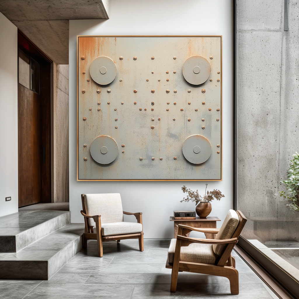 Quiet Structure - Minimalist Industrial Abstract Oil Painting