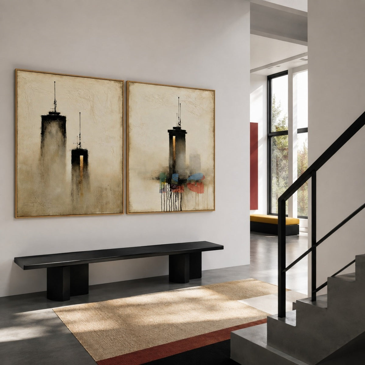 Shadow Signal Towers – Abstract Urban Textured Wall Art