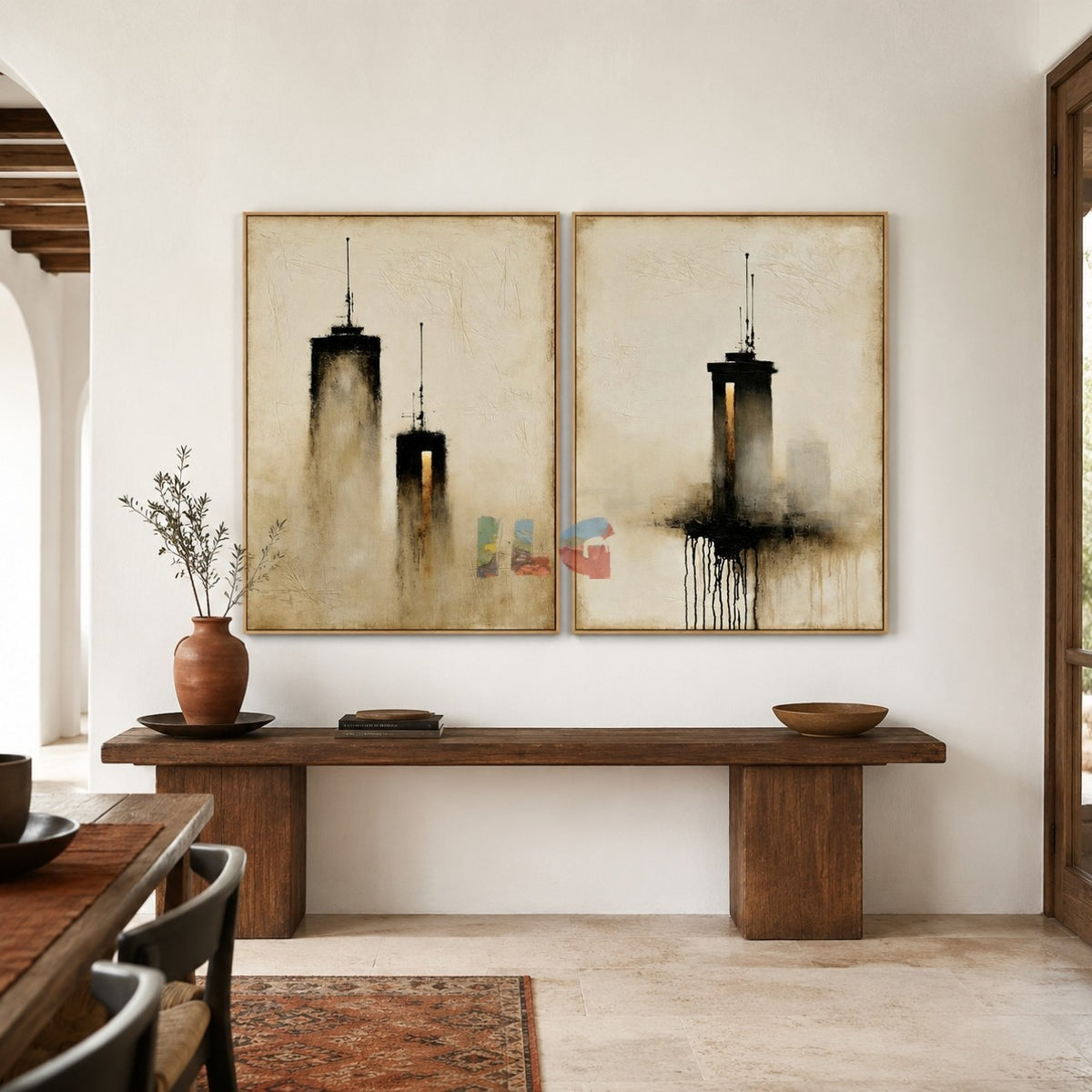 Shadow Signal Towers – Abstract Urban Textured Wall Art