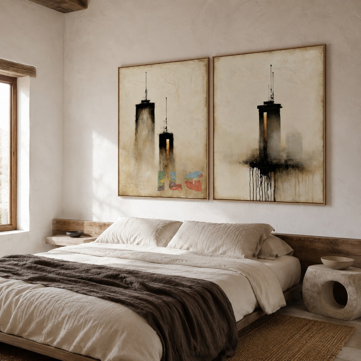 Shadow Signal Towers – Abstract Urban Textured Wall Art