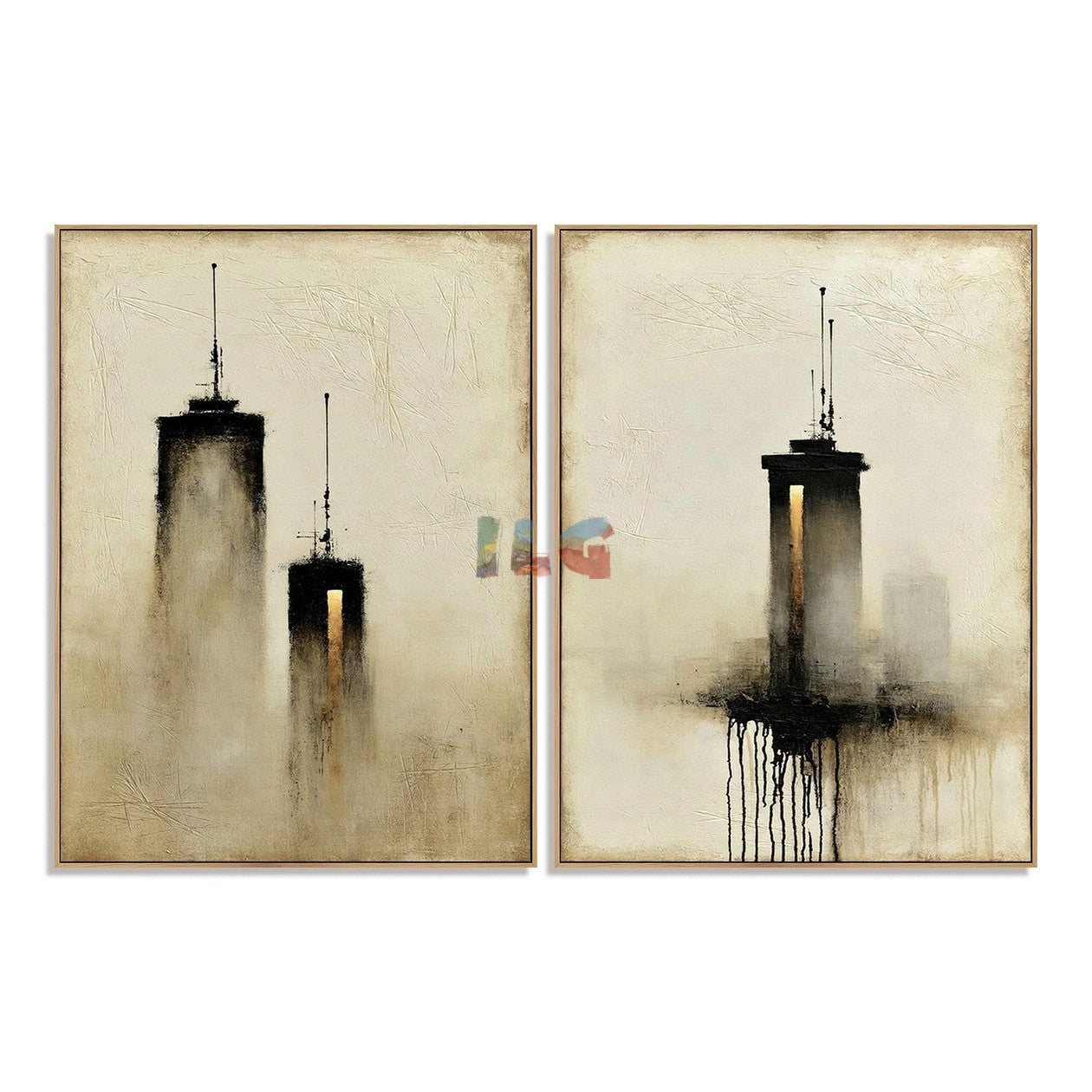 Shadow Signal Towers – Abstract Urban Textured Wall Art
