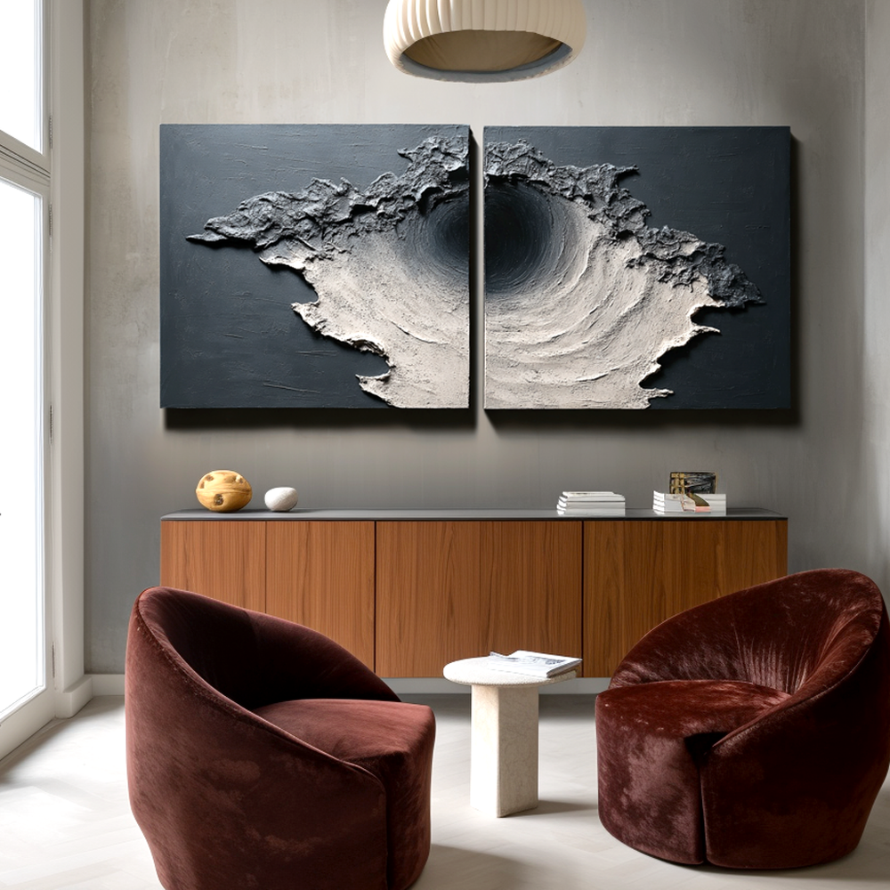Dark Textured Abstract Diptych Wall Art, Hand-Painted Modern Canvas ...