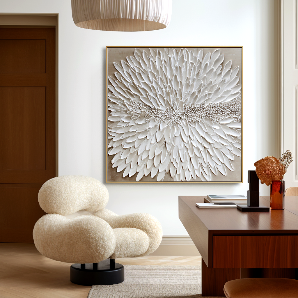 Silent Petals – Handcrafted Textured Floral Wall Art