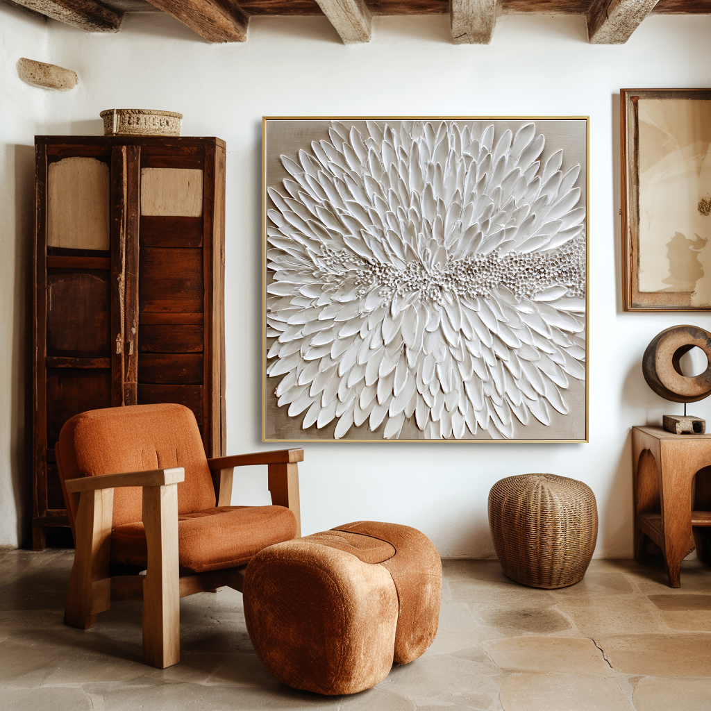 Silent Petals – Handcrafted Textured Floral Wall Art