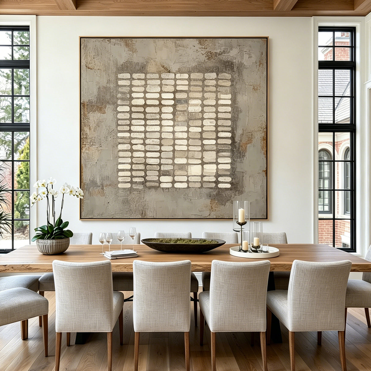 Stone Rhythm – Neutral Abstract Grid Textured Wall Art