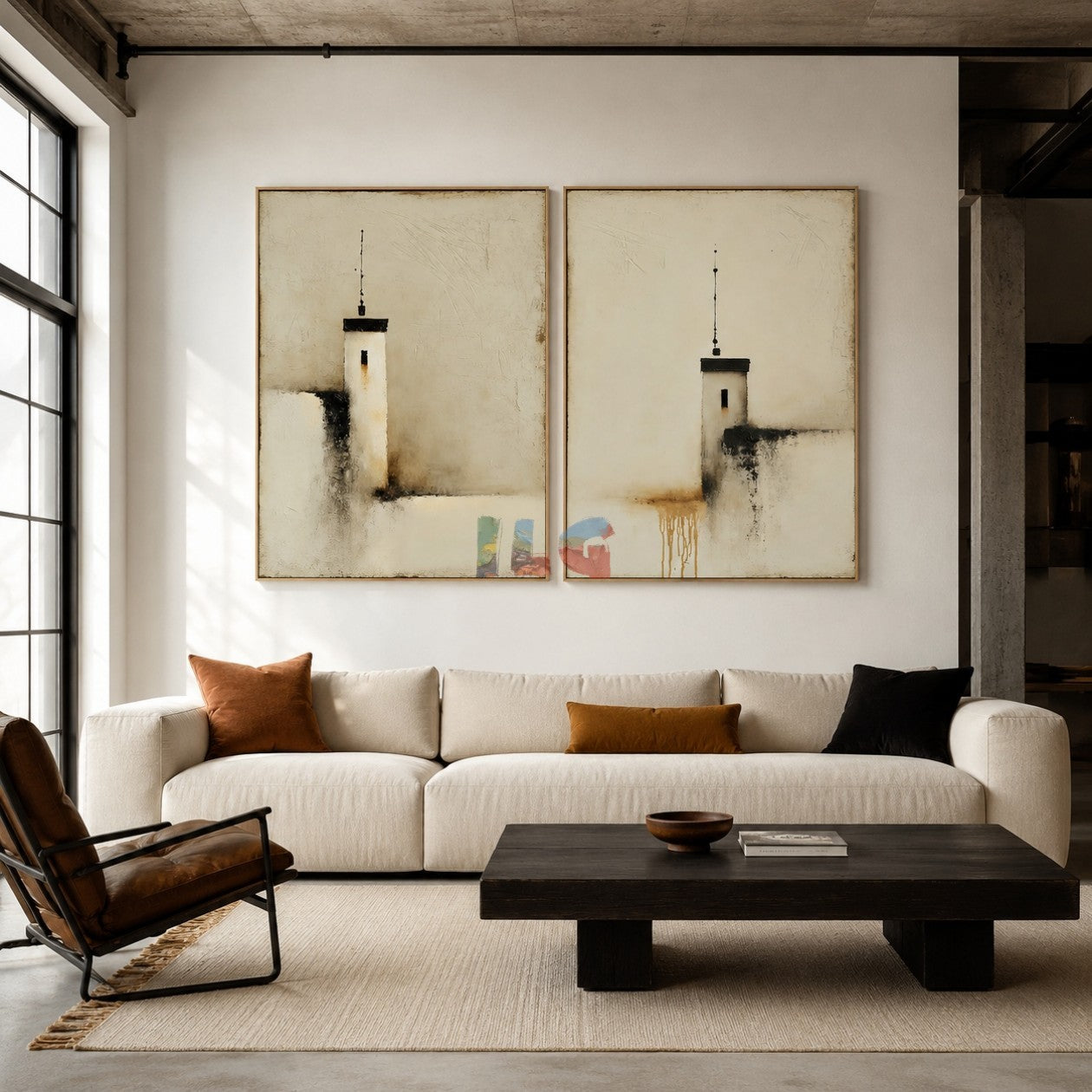 Veiled City Spires Pair – Abstract Urban Textured Wall Art