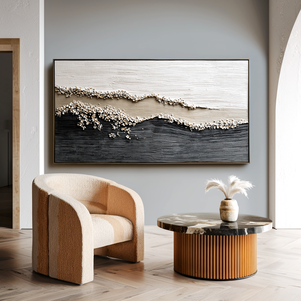 Waves of Serenity – Hand-Painted Textured Ocean Canvas Art