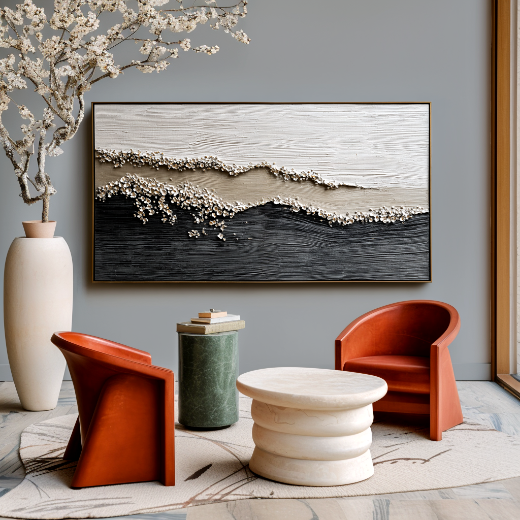 Waves of Serenity – Hand-Painted Textured Ocean Canvas Art
