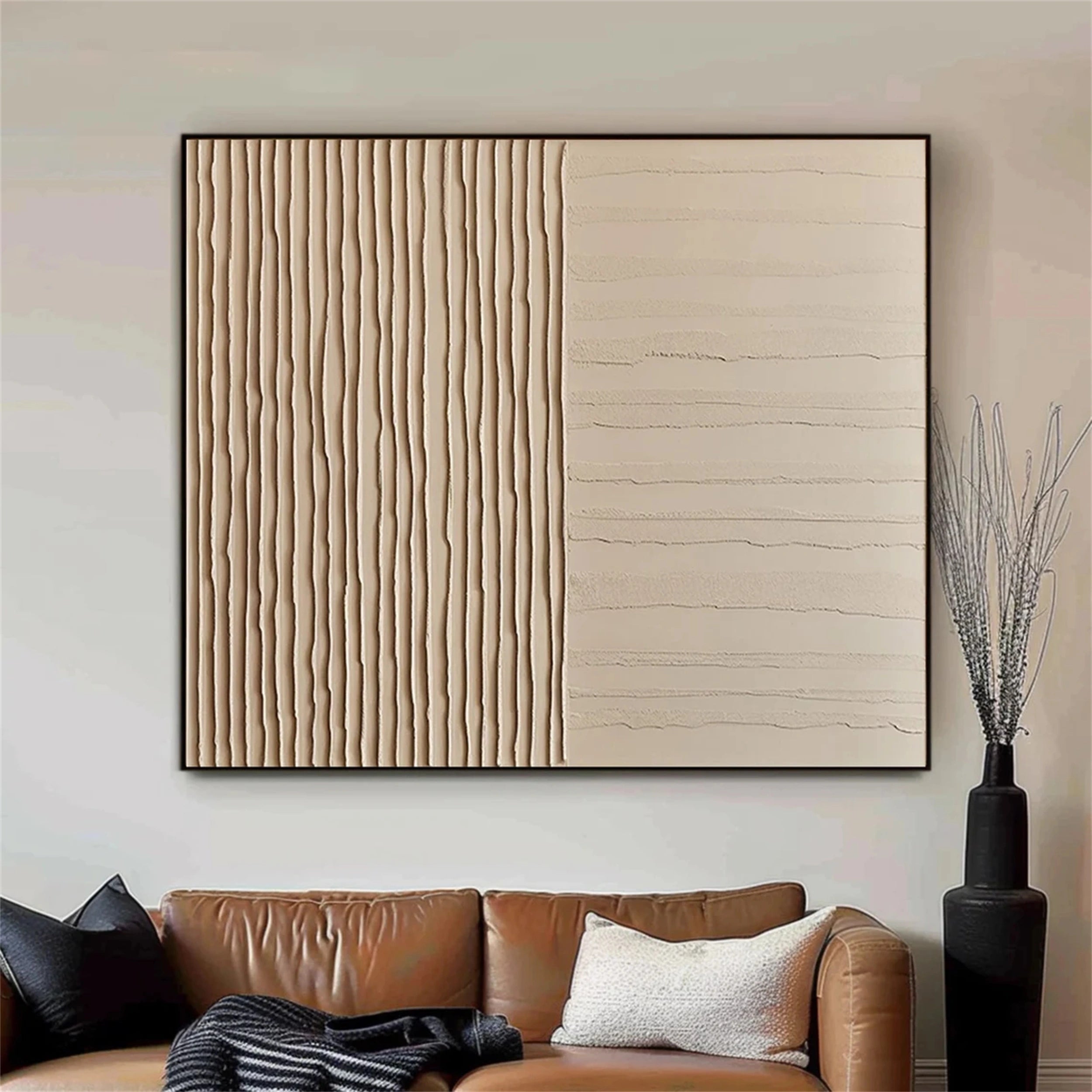 Linear Serenity – Hand-Painted Textured Abstract Canvas Art