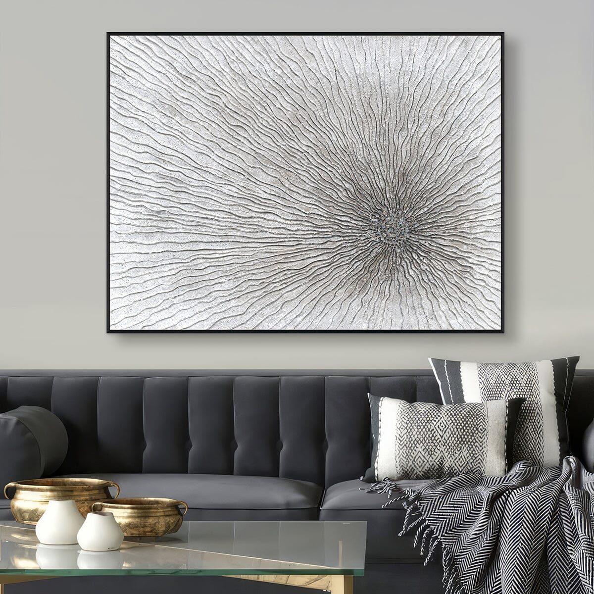 Radiant Burst – White Textured Abstract Painting on Canvas