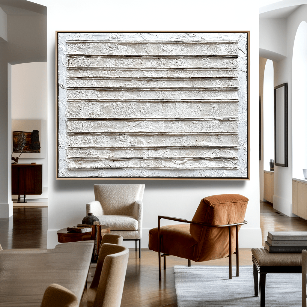 Silent Structure – White Linear Textured Abstract Painting