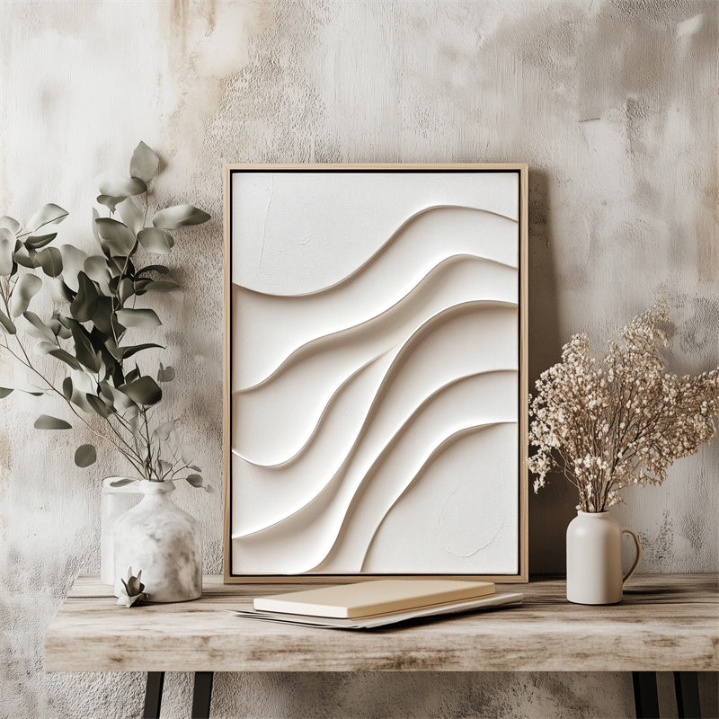 white minimalist sculpture painting for modern decor
