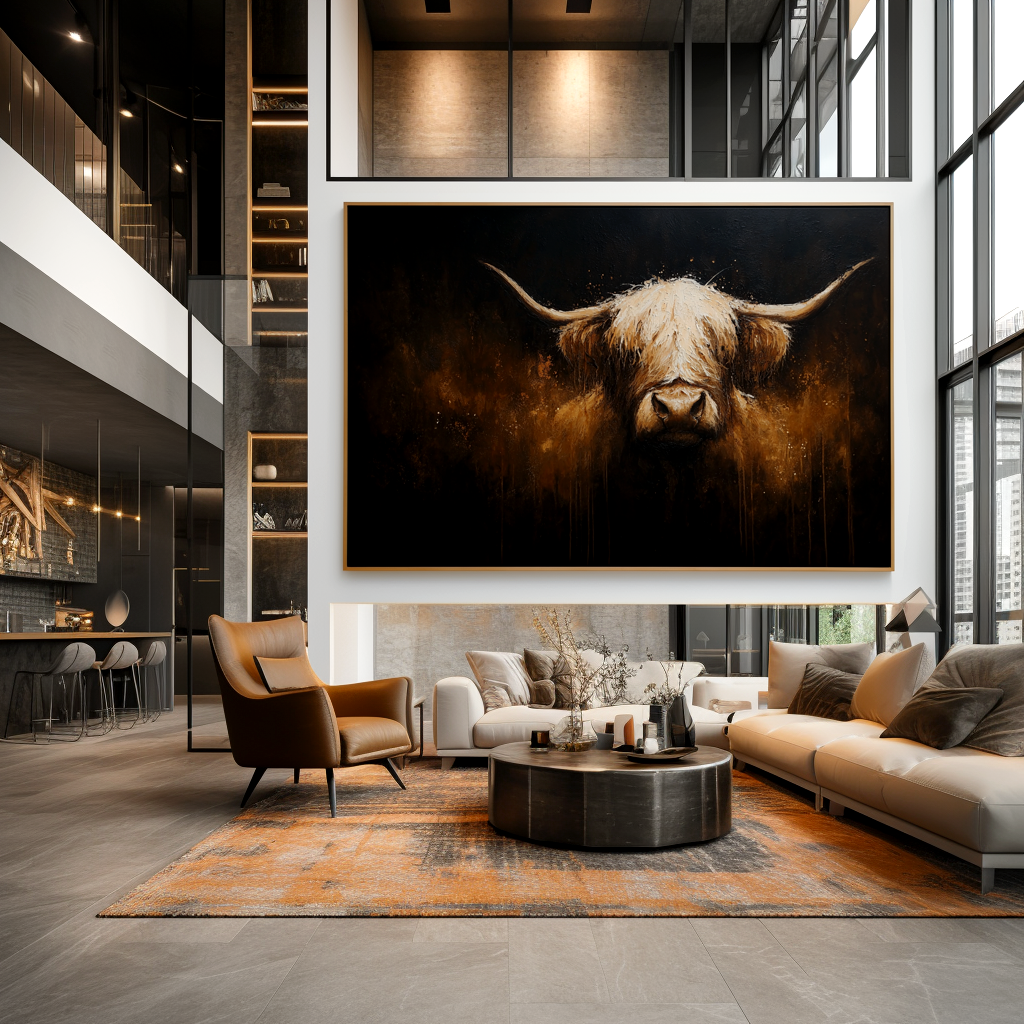 Midnight Highland - Modern Highland Cow Oil Painting
