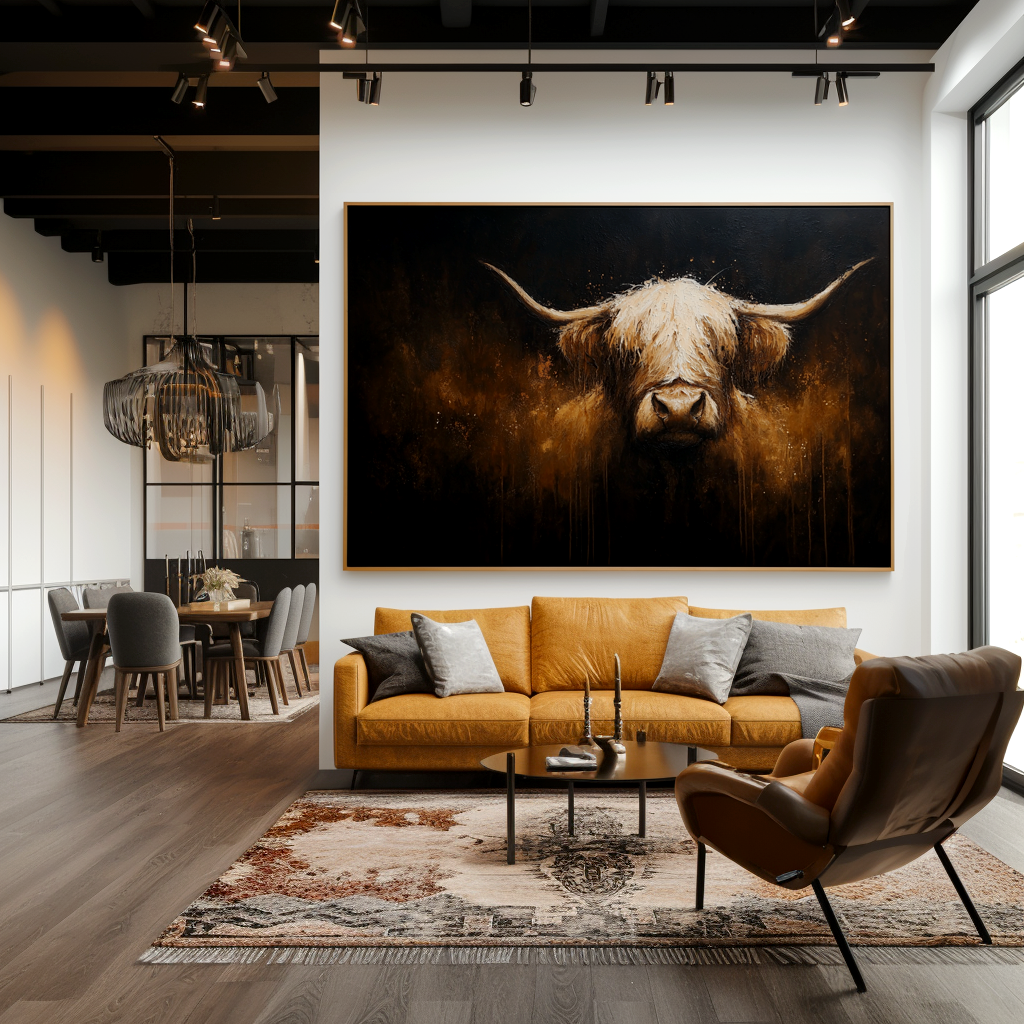 Midnight Highland - Modern Highland Cow Oil Painting