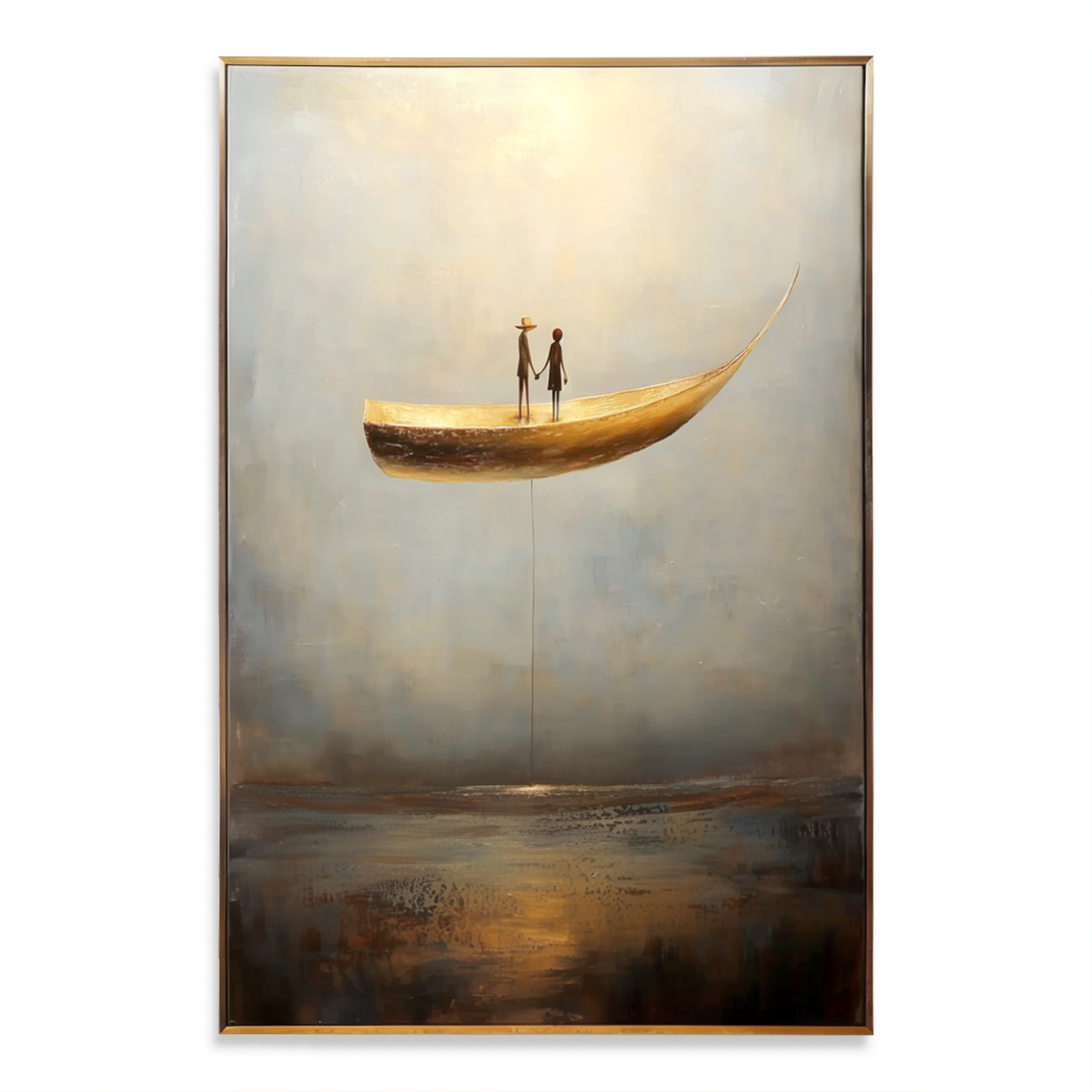 Golden Drift - Surreal Boat Figurative Oil Painting