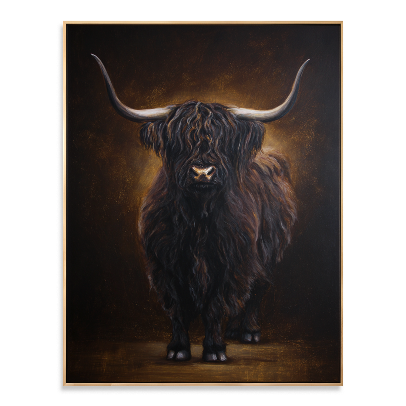Shadow Highland - Dramatic Highland Cow Oil Painting