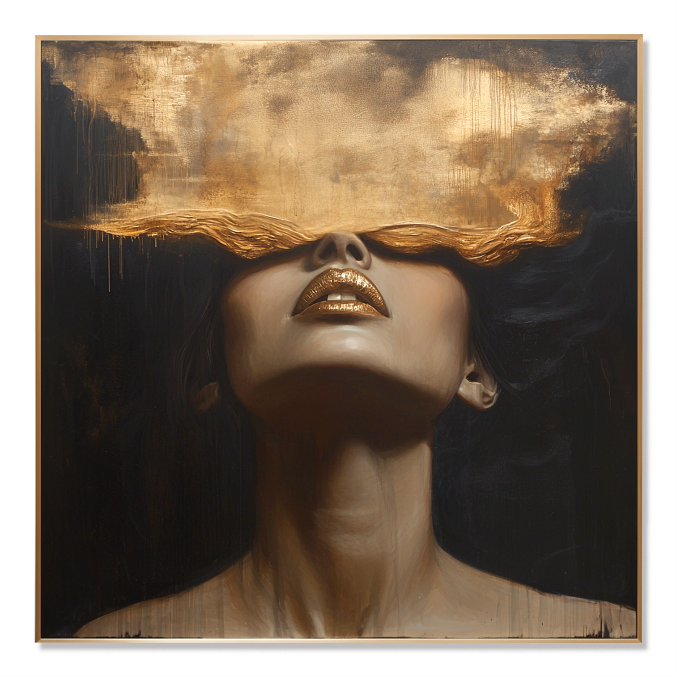 Gilded Silence - Modern Gold Figurative Portrait Oil Painting