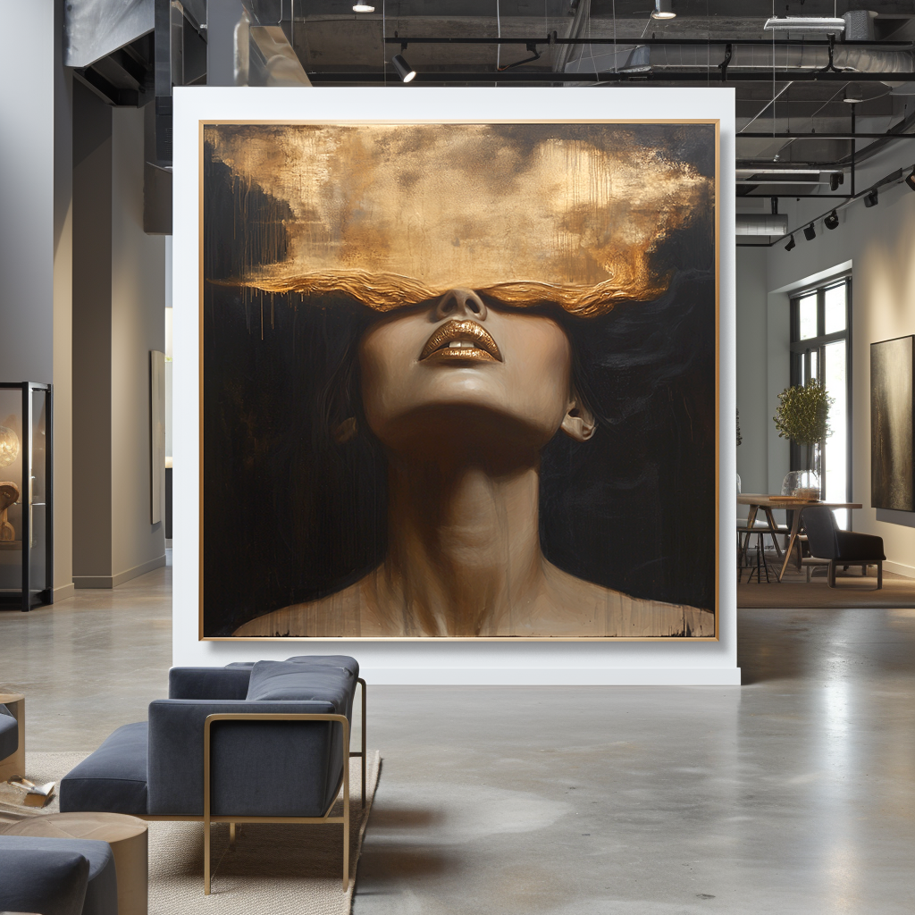 Gilded Silence - Modern Gold Figurative Portrait Oil Painting