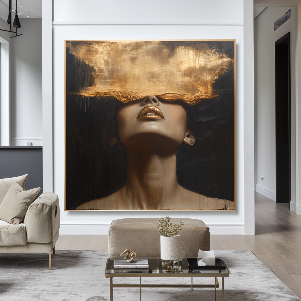 Gilded Silence - Modern Gold Figurative Portrait Oil Painting