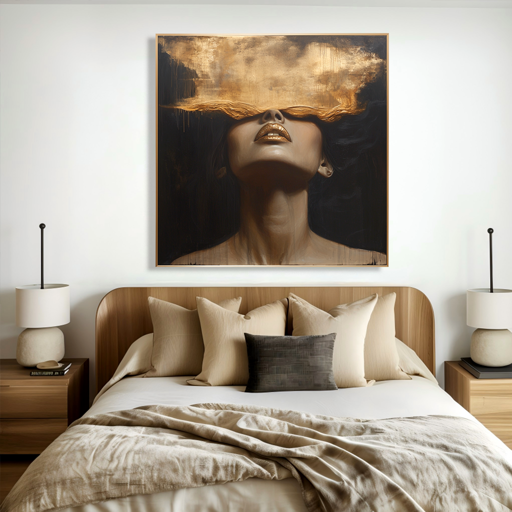 Gilded Silence - Modern Gold Figurative Portrait Oil Painting