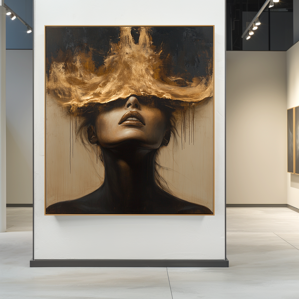Veil of Gold - Dramatic Abstract Figurative Portrait Oil Painting