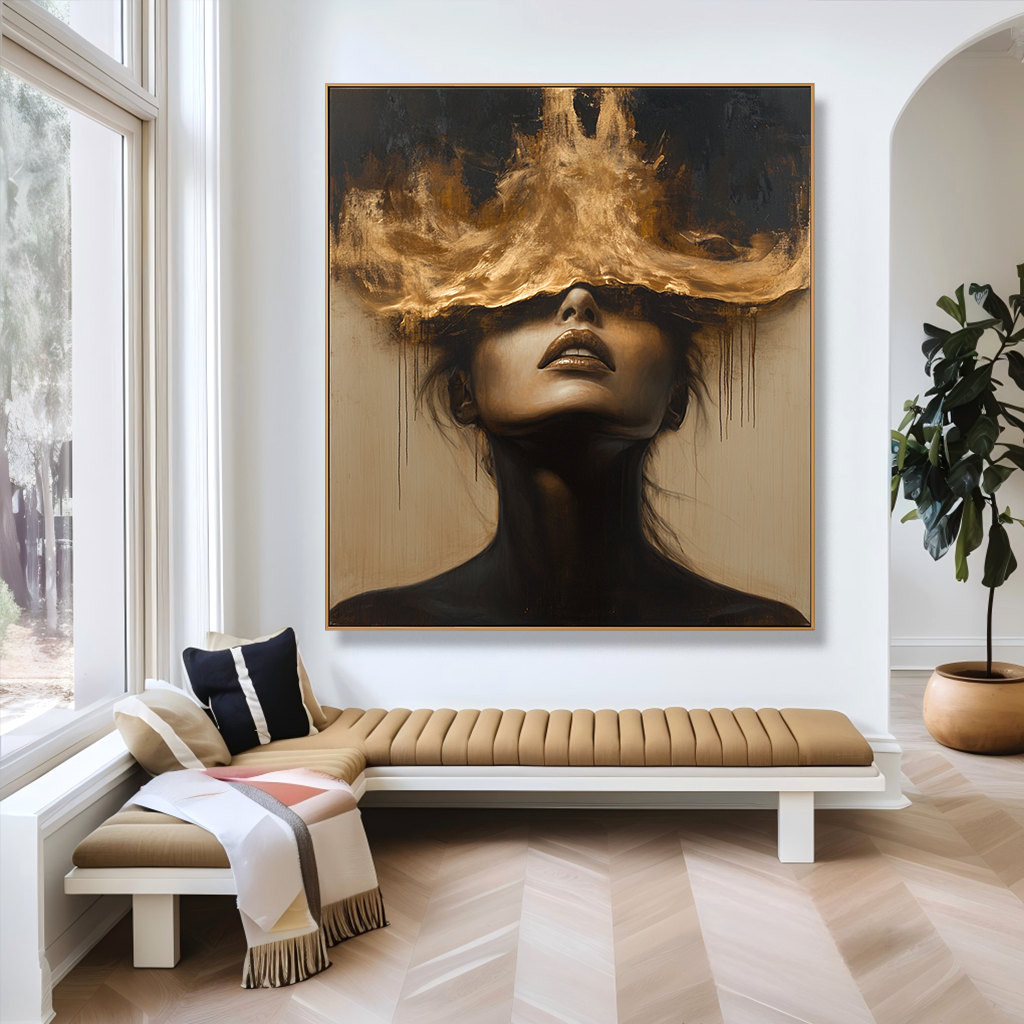 Veil of Gold - Dramatic Abstract Figurative Portrait Oil Painting