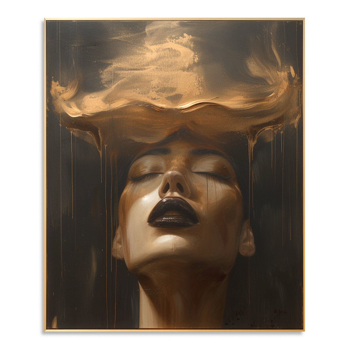 Molten Reverie - Dramatic Gold Figurative Portrait Oil Painting