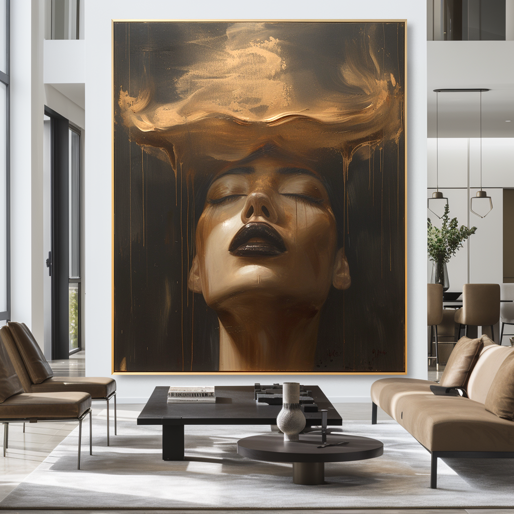 Molten Reverie - Dramatic Gold Figurative Portrait Oil Painting
