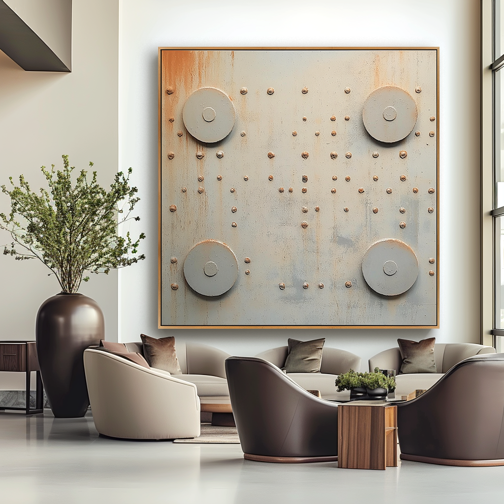 Quiet Structure - Minimalist Industrial Abstract Oil Painting