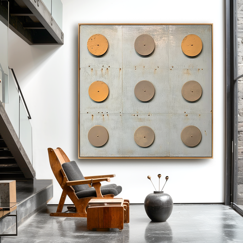 Ordered Silence - Minimalist Geometric Industrial Abstract Oil Painting