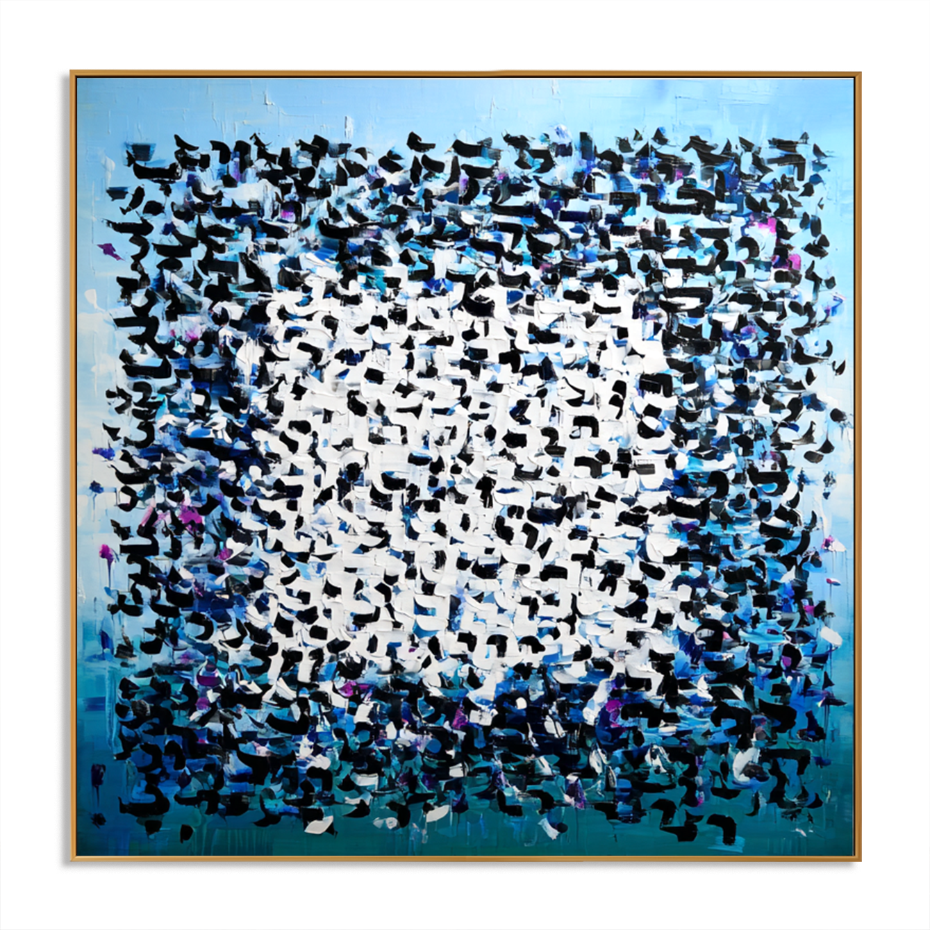 Blue Cipher - Contemporary Geometric Abstract Oil Painting