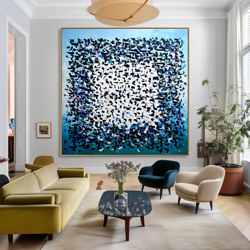 Blue Cipher - Contemporary Geometric Abstract Oil Painting