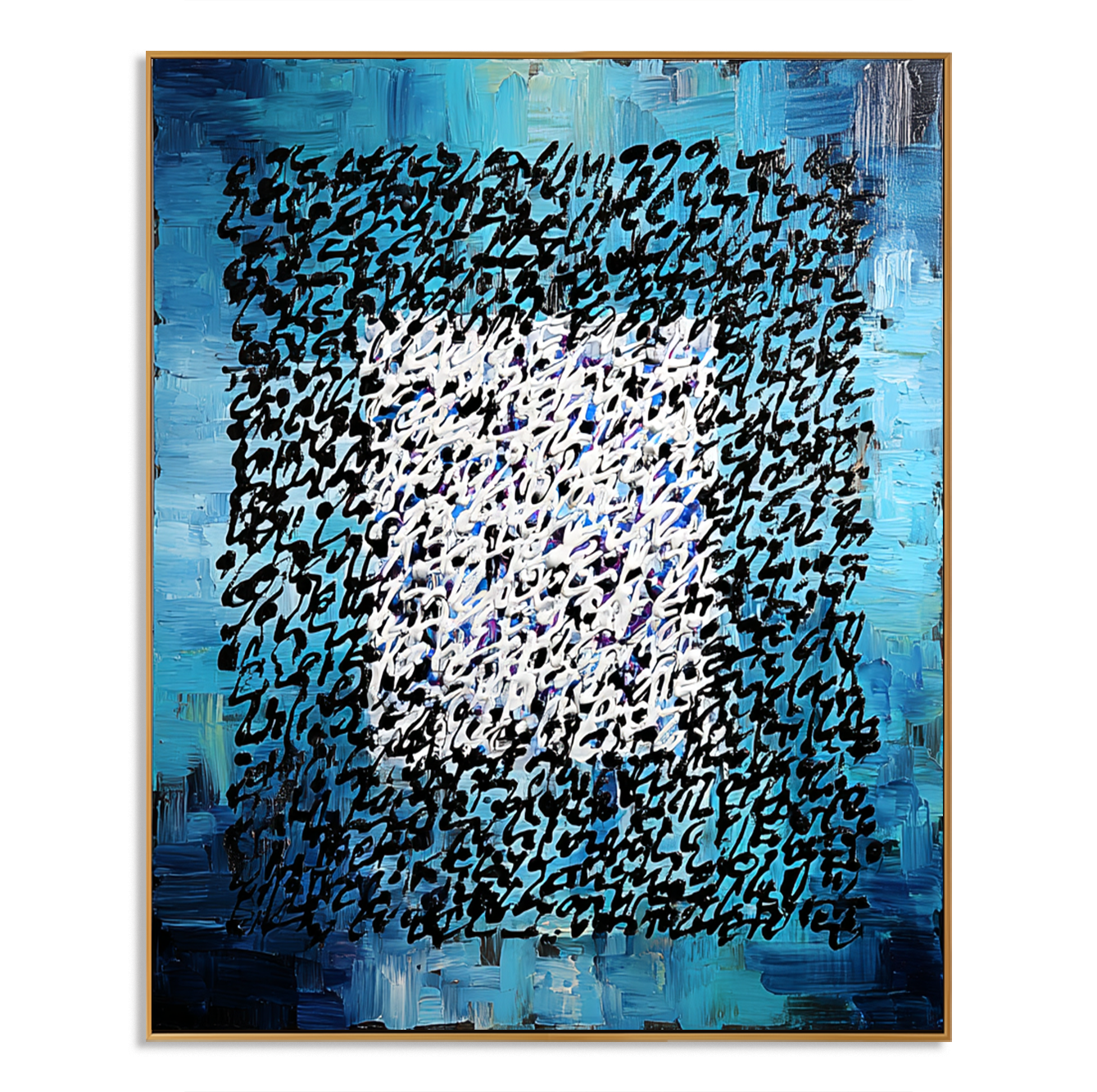 Ocean Cipher - Contemporary Blue Abstract Oil Painting