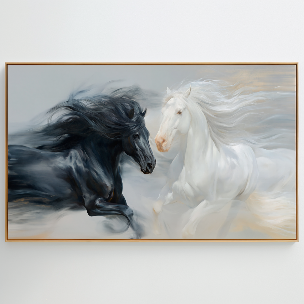 Quiet Contrast - Black and White Horse Canvas Art