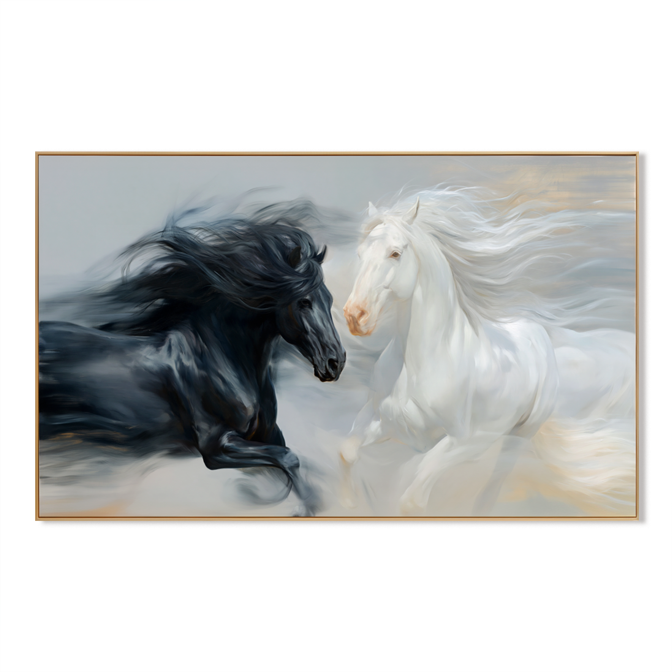 Quiet Contrast - Black and White Horse Canvas Art